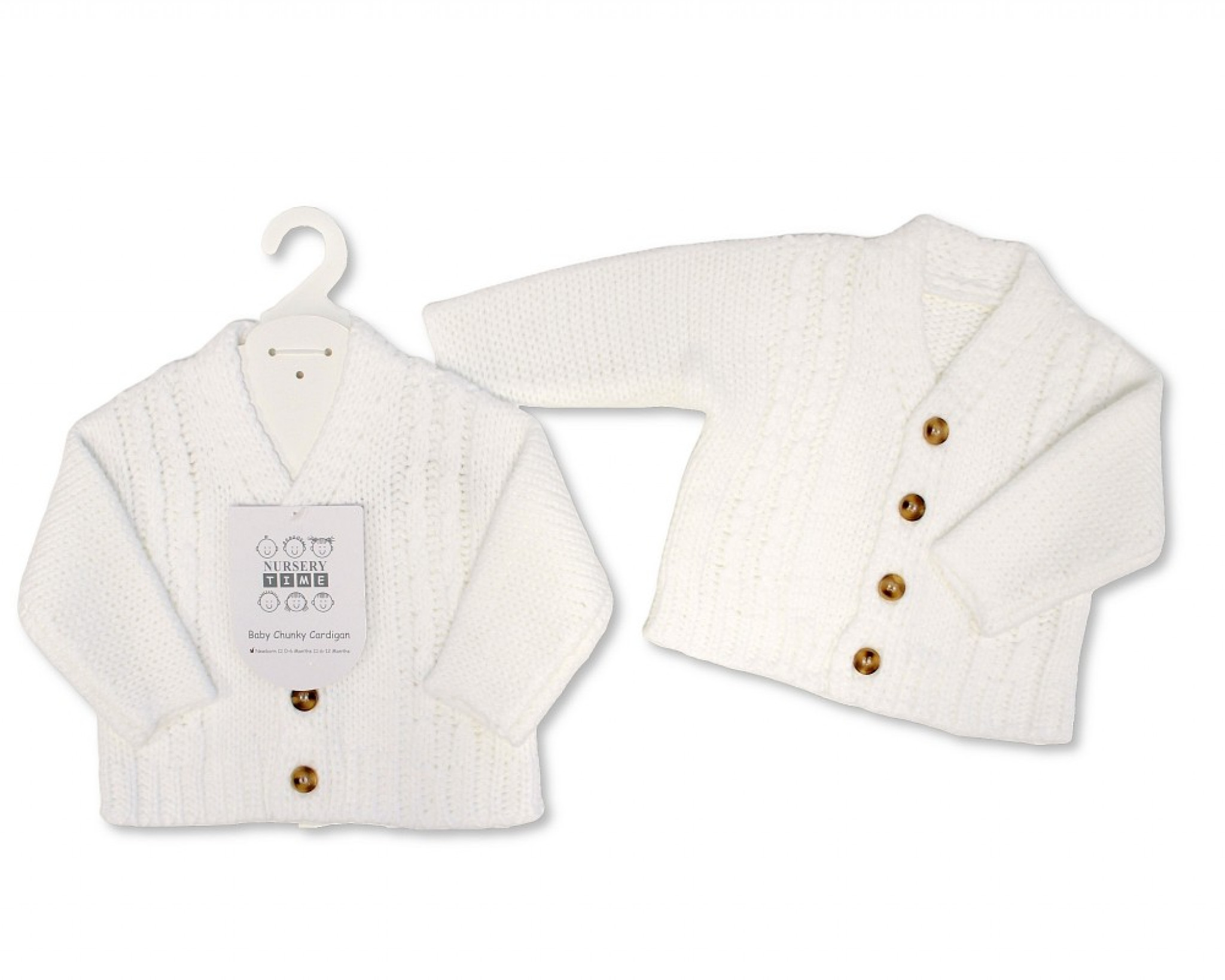 Nursery Time Bw-10-1227W 50353201012279 NT10-1227W White Chunky Cable Knit Cardigan (NB-12 months)