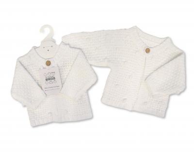 Nursery Time Bw-10-1228W 50353201012286 NT10-1228-W White Chunky Popcorn Knit Cardigan (NB-12 months)