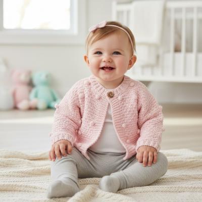 NT10-1228P  Pink Chunky Popcorn Knit Cardigan  (NB-12 months)