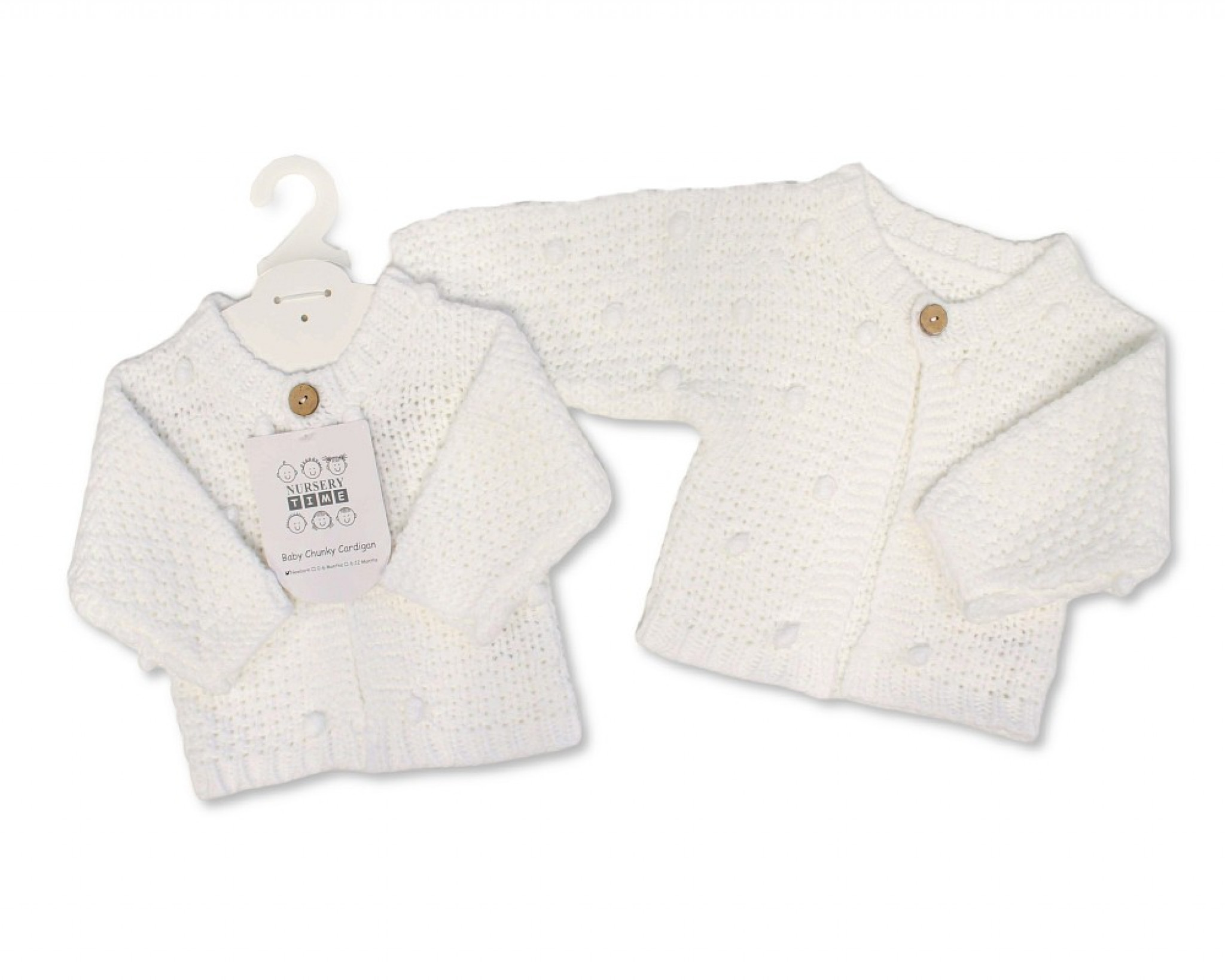 Nursery Time Bw-10-1228W 50353201012286 NT10-1228W White Chunky Popcorn Knit Cardigan (NB-12 months)