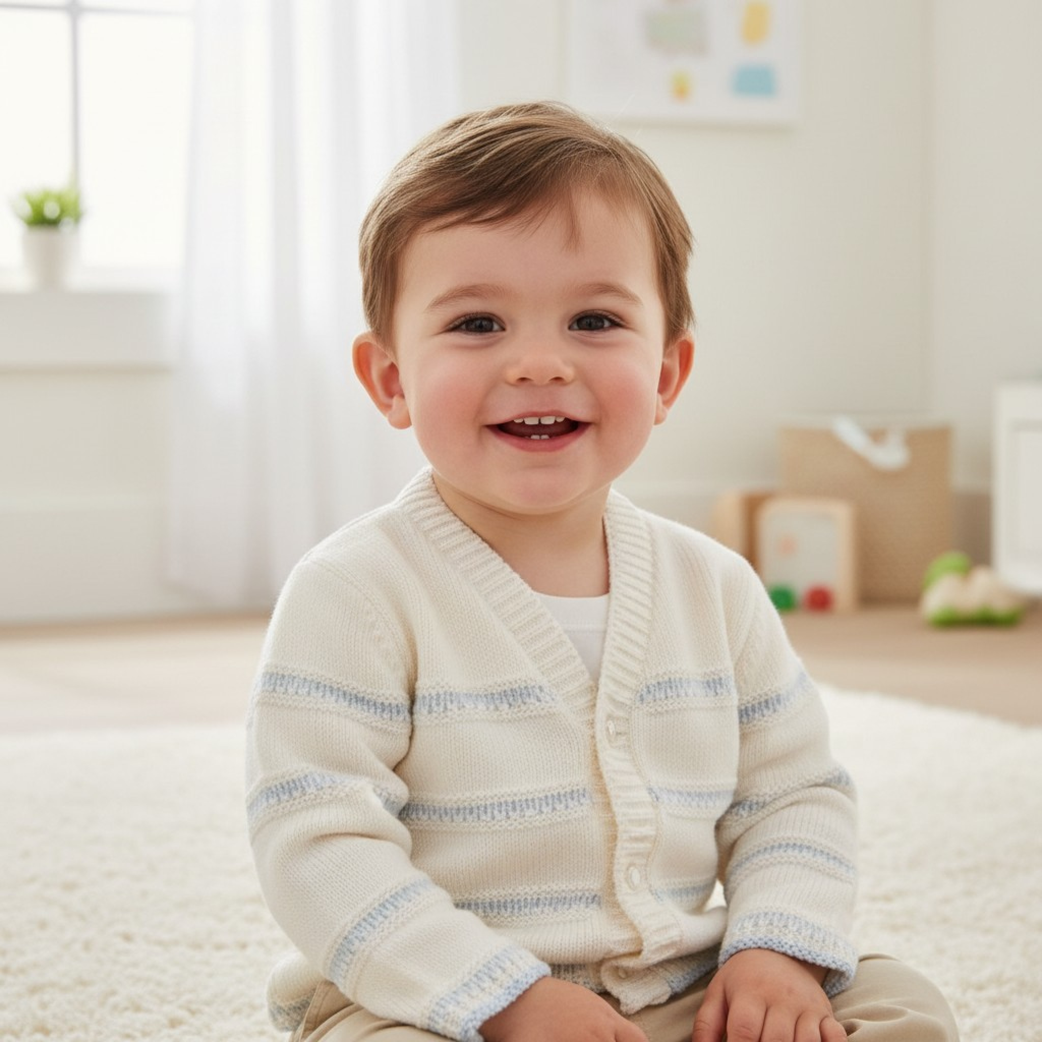 Nursery Time Bw-10-177 503532010177 4 NT10-177-W White Stripe Cardigan (9-24 months)