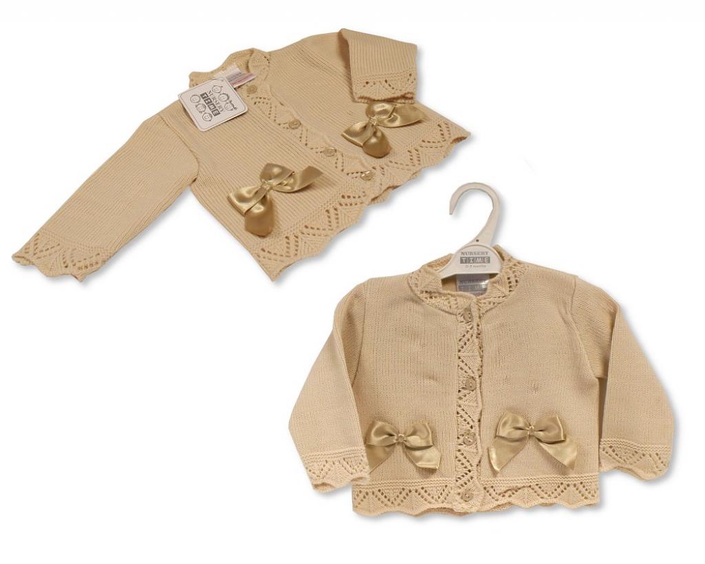 Nursery Time Bw-10-186 5035320401863 NT10-186T Taupe Double Bow Cardigan (9-24 months)