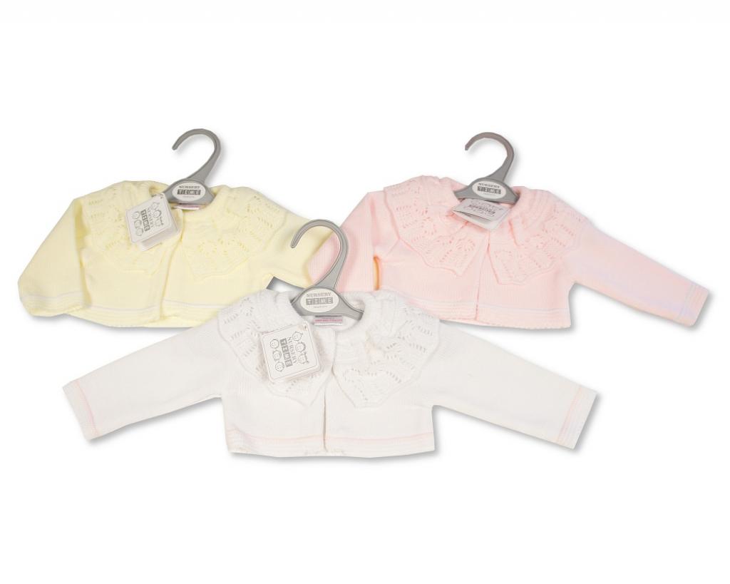 Nursery Time  * NT10-212WP White/Pink Frill Neck Bolero (newborn - 9 months)