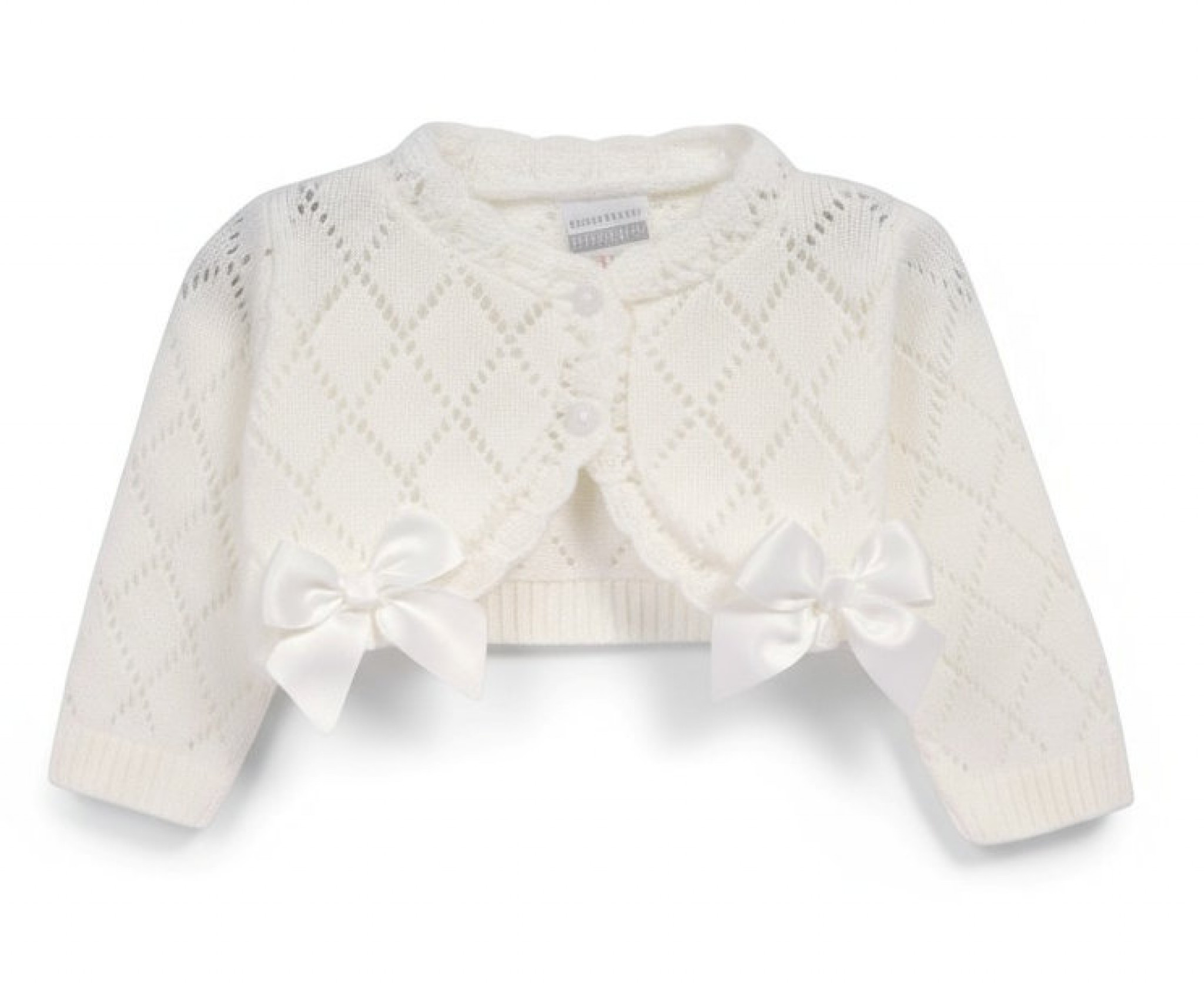 Nursery Time BW-10-220W  NT10-220-W White Fancy Knit Bow Bolero (NB - 9 months)