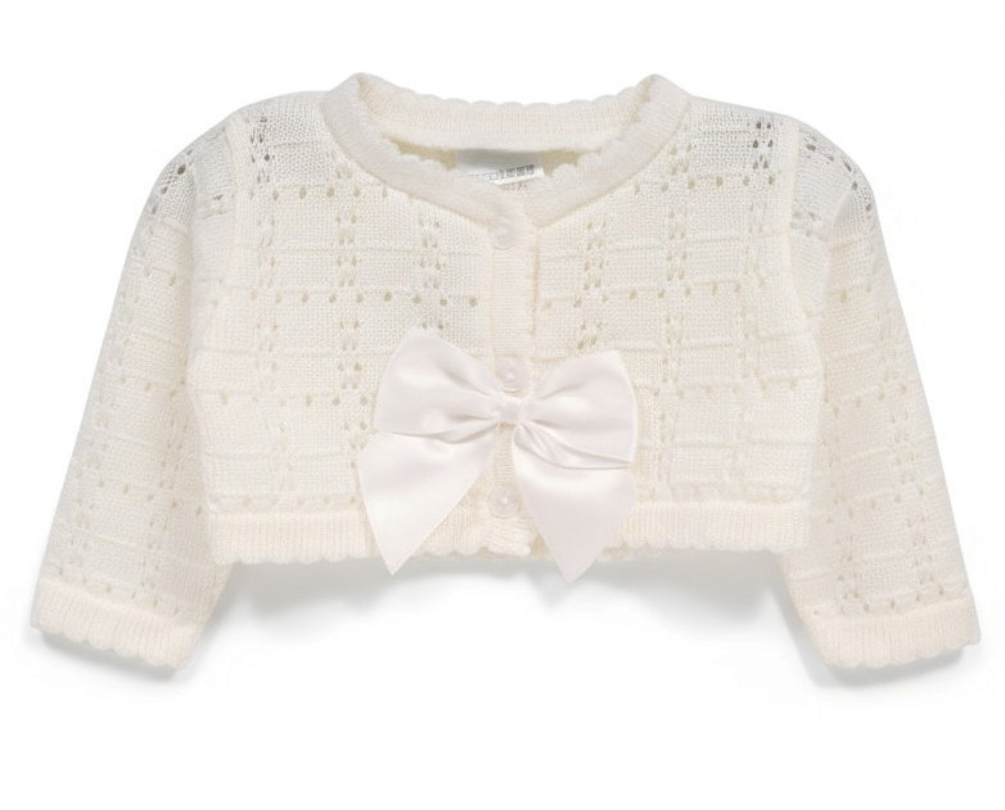 Nursery Time BW-10-223W * NT10-223-W White Fancy Knit Bow Bolero (NB - 9 months)