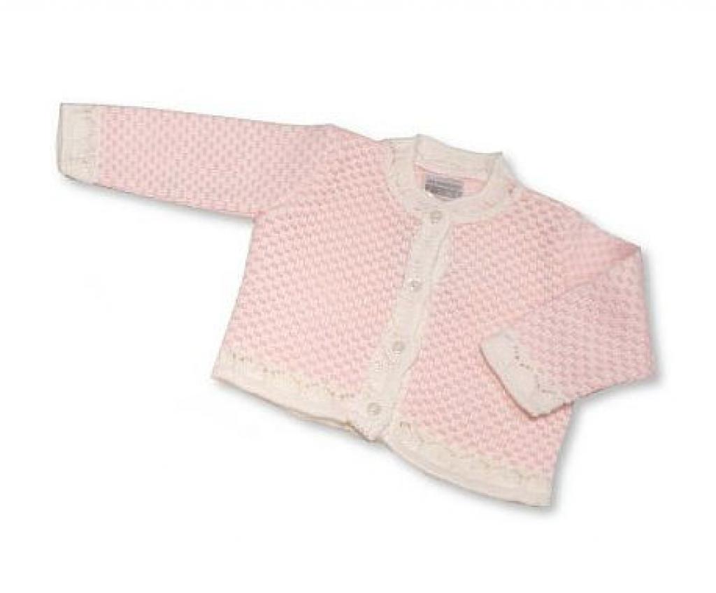 Nursery Time Bw-10-582 5035320105666 NT10-582WP White/Pink Round Neck Cardigan (6-9m ONLY)