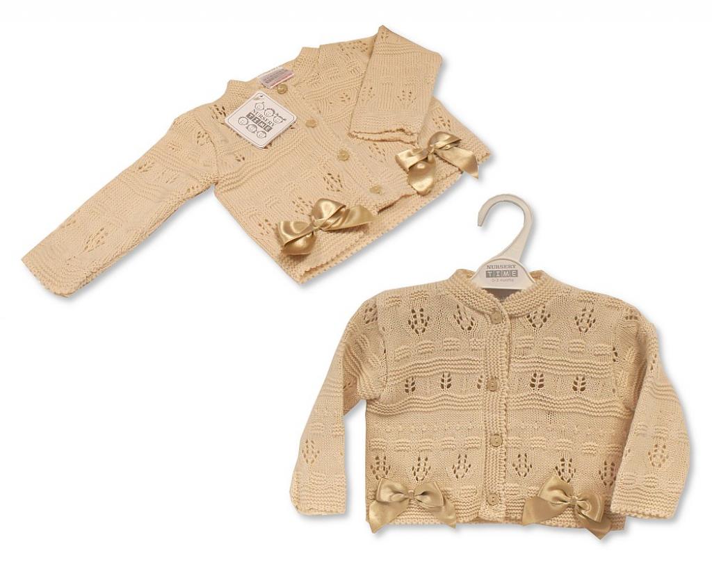 Nursery Time Bw-10-187 5035320401874 NT10-187T Taupe Double Bow Cardigan (9-24 months)