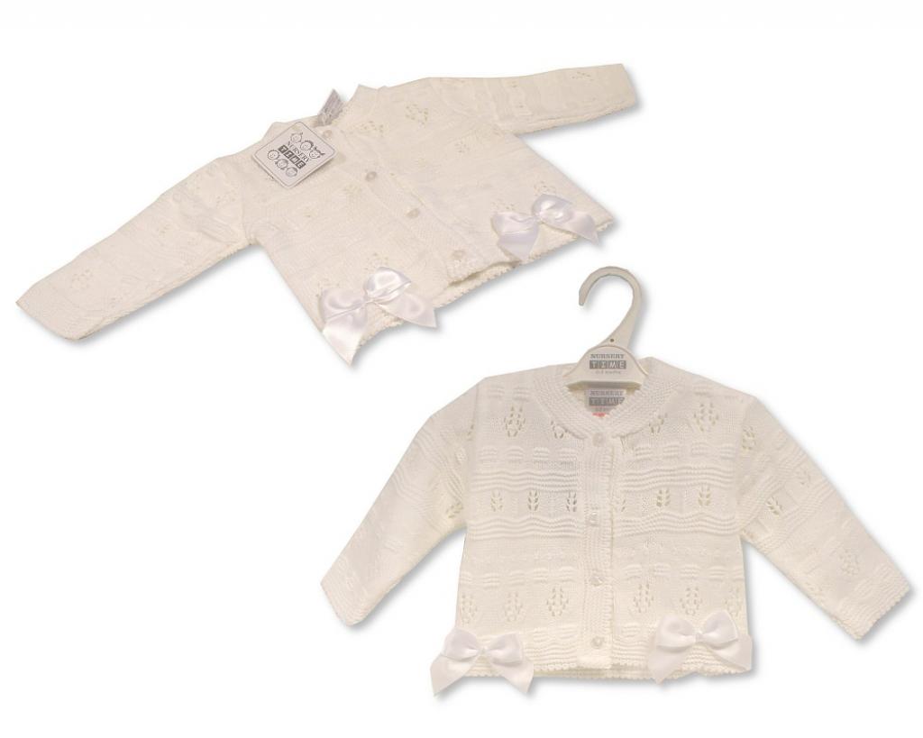 Nursery Time Bw-10-587 5035320405871 NT10-587W White Double Bow Cardigan (Newborn-9 months)