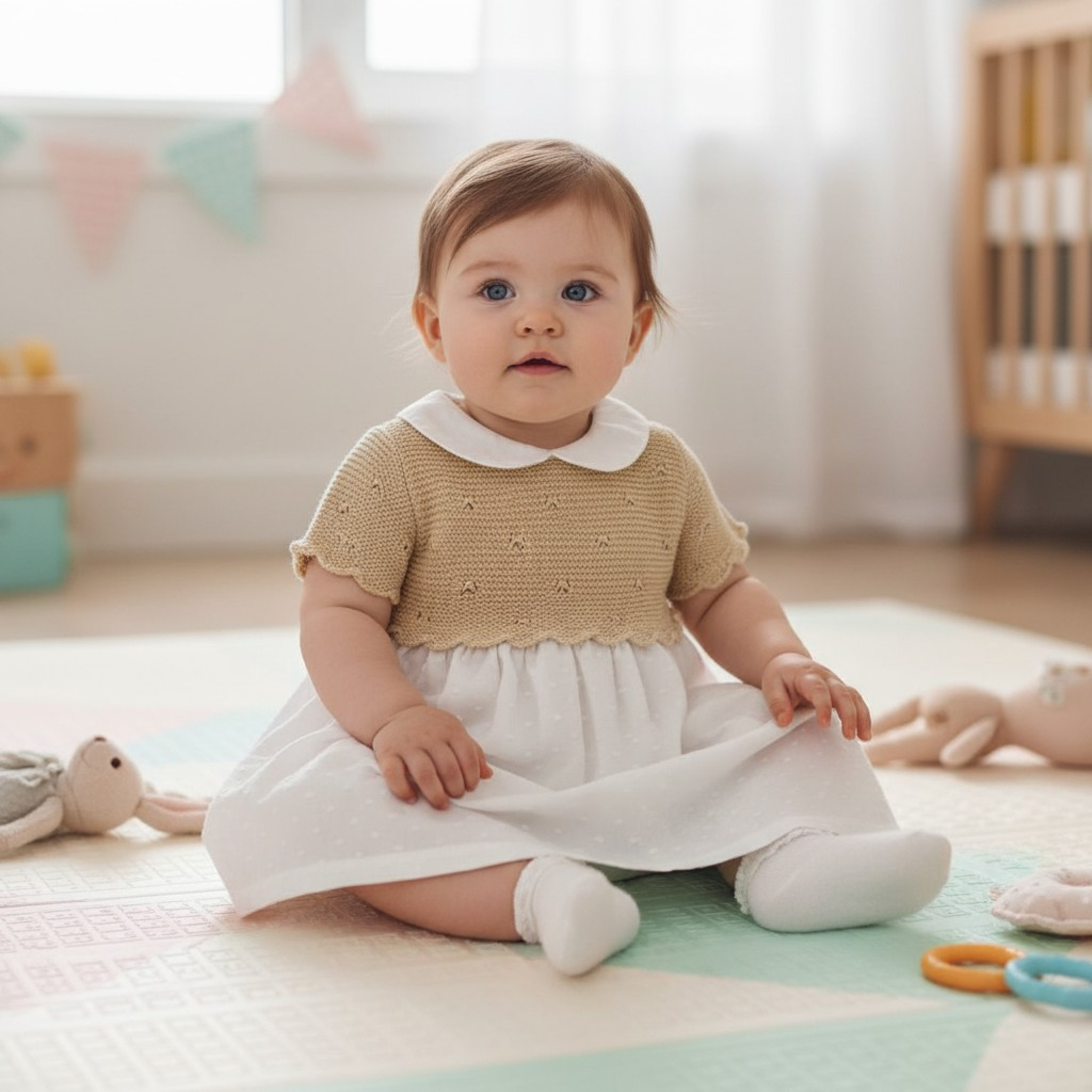 Nursery Time BW-10-831 5035320108315 NT10-831-T Knitted and Dobby Dot Dress (Nb-9 months)