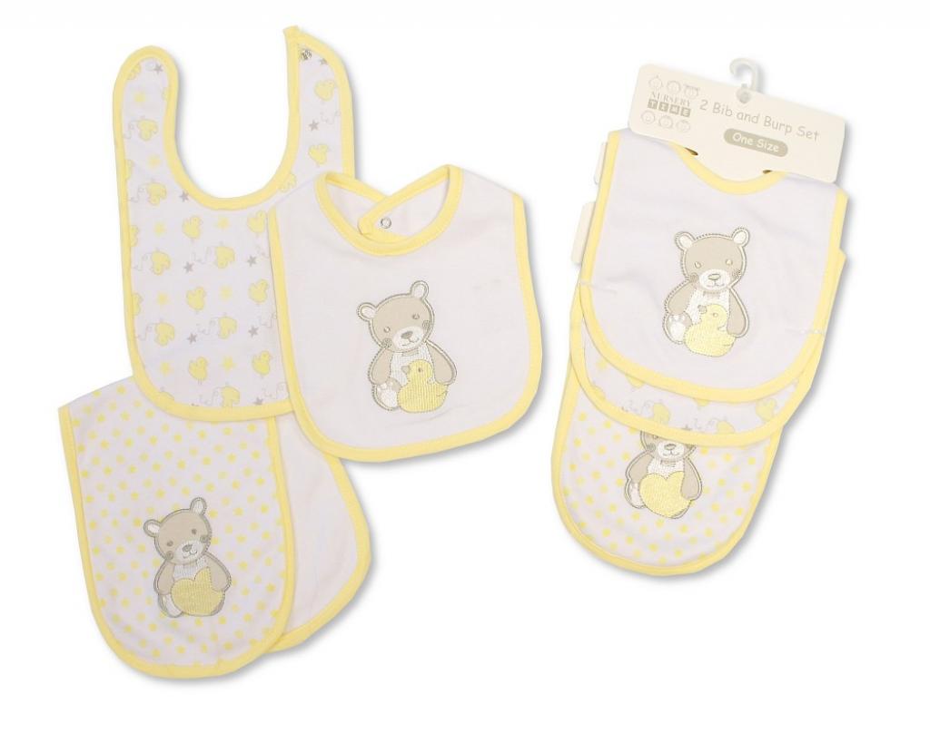 Nursery Time BW104-831L 5035320048314 NT104-831L Three Piece "Duck and Bear" Bibs and Burp Cloth Set