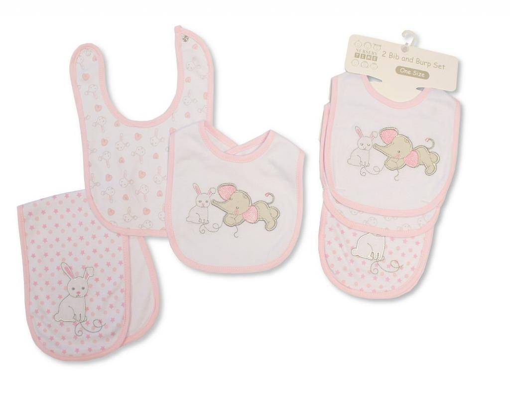 Nursery Time BW104-831P 5035320048316 NT104-831P 3 Piece "Elephant and Bunny" Bibs & Burp Cloth Set