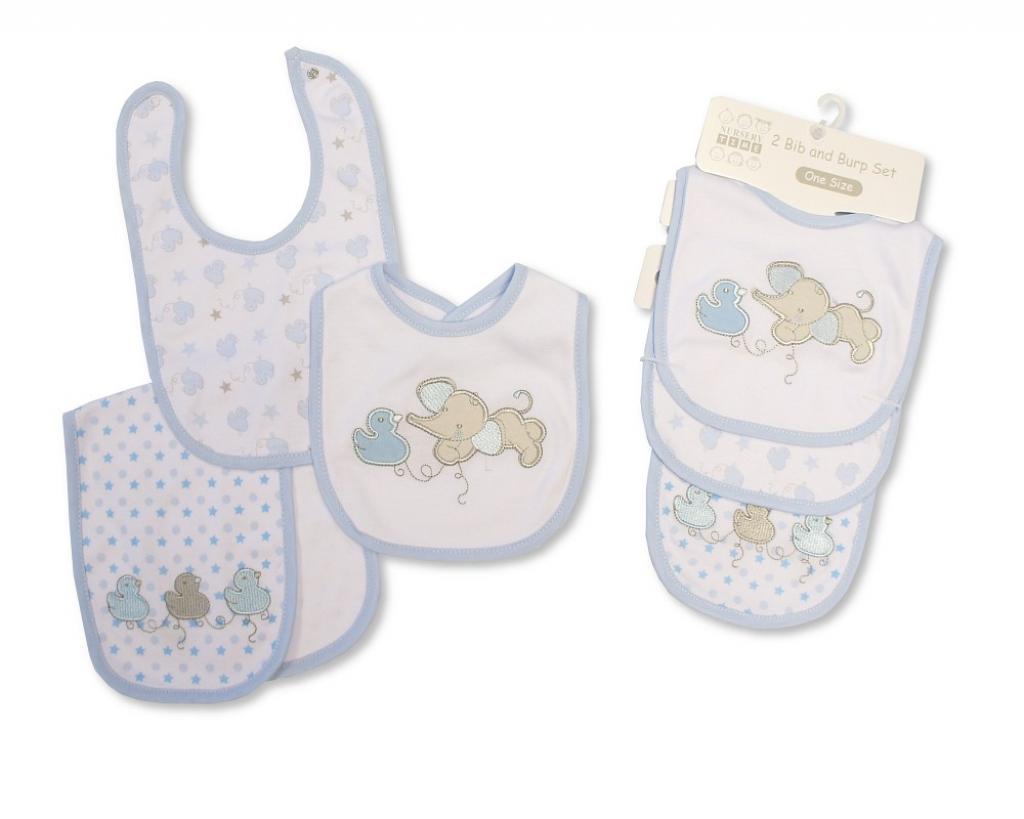 Nursery Time BW104-831S 5035320448312 NT104-831S Three piece "Elephant and Duck" Bibs & Burp Cloth Set