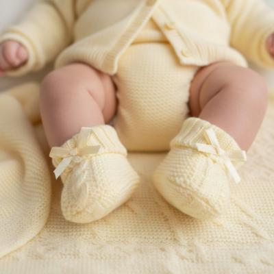 NT116-354L Lemon Yellow Cable Knit Booties