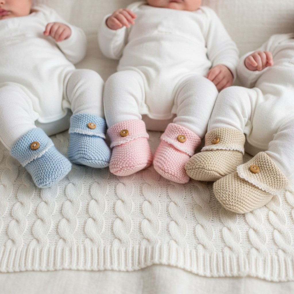 Nursery Time BSS-116-382 Pink = 5035320663821, Sky = 5035320463827, Taupe = 5035320163826 NT116-382 Knitted Button & Lace Booties (Choose Colour 2 pairs)
