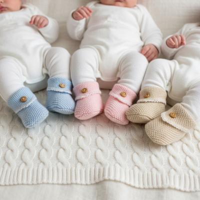 NT116-382 Knitted "Button and Lace" Booties (Choose Colour)