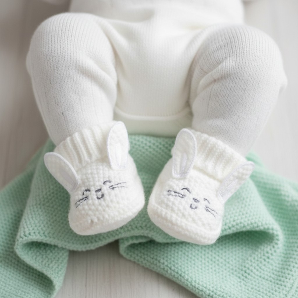 Nursery Time BSS-116-839 5035320116396 NT116-839W "Bunny" Knit Booties