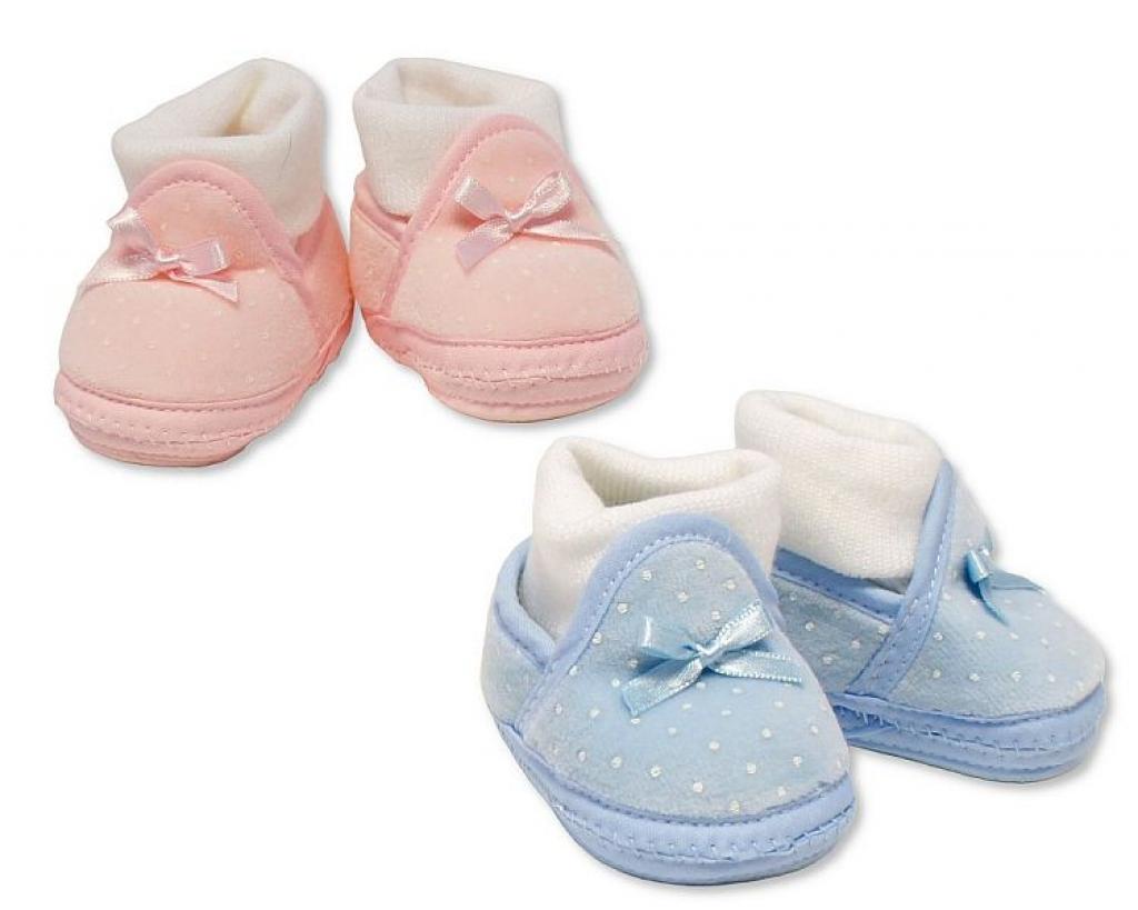 Nursery Time BSS-116-384 Pink = 5035320463841, Sky = 5035320663845 NT116-384 Booties with Integrated Socks and Bow (Choose Colour)