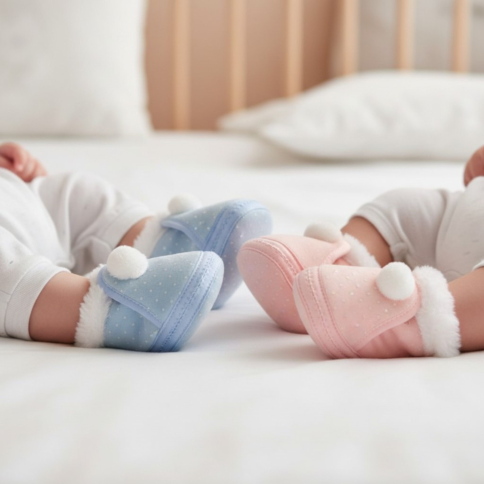 Nursery Time BSS-116-385 Pink = 5035320463858, Sky = 5035320663852 NT116-385PS Booties with Fur Trim and Pom Pom (Choose Colour)
