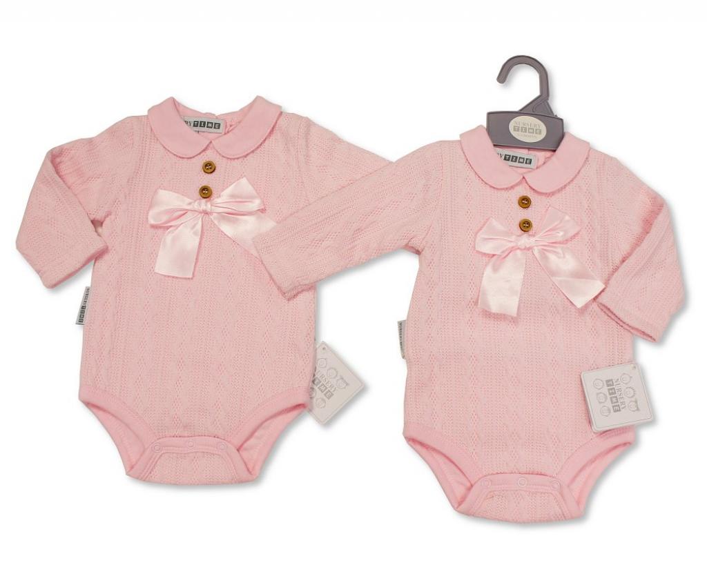 Nursery Time BIS-2020-2522  NT2020-2522 Knitted "Bow" Romper (NB-6m)