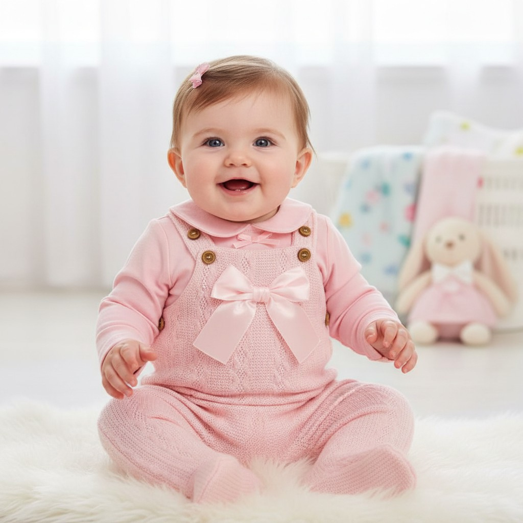 Nursery Time BIS-2020-2525 All sizes = 5035320025254 NT2020-2525P Knitted Dungaree Set (NB-6m)