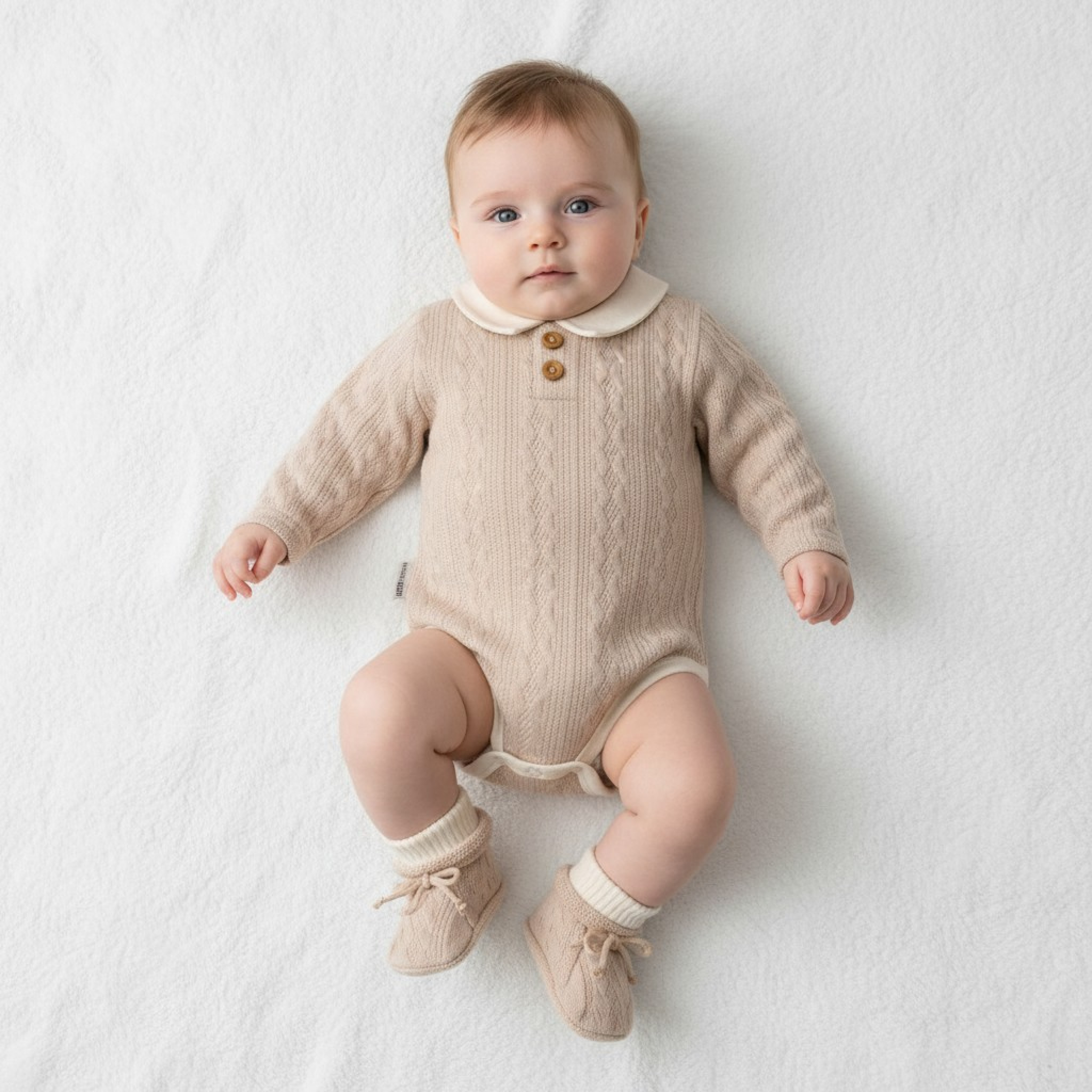 Nursery Time BIS-2020-2527T All sizes = 50353200225272 NT2020-2527-T Taupe Knitted Romper (NB-6m)