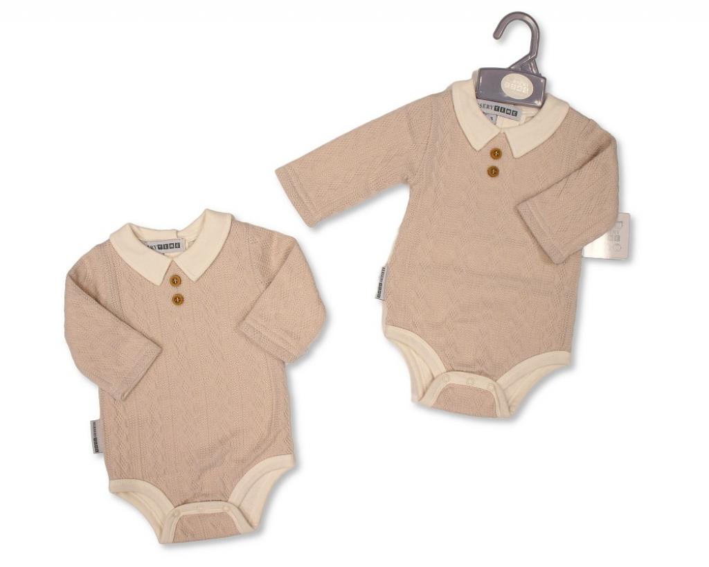 Nursery Time BIS-2020-2527T All sizes = 50353200225272 NT2020-2527T Taupe Knitted Romper (NB-6m)