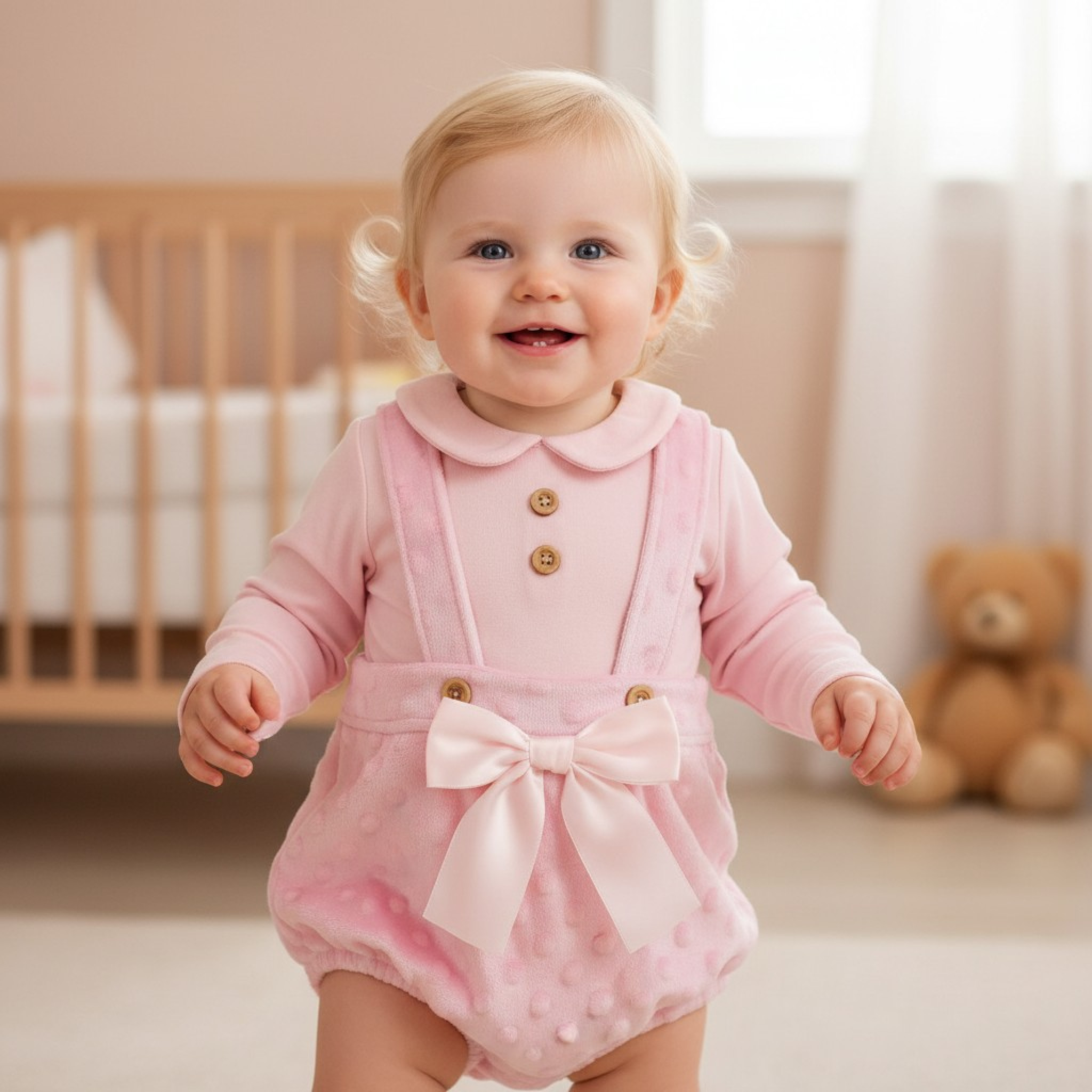 Nursery Time BIS-2020-2606 5035320126067 NT2020-2606-P Bubble/Popcorn Short Dungaree Set (NB-9 months)