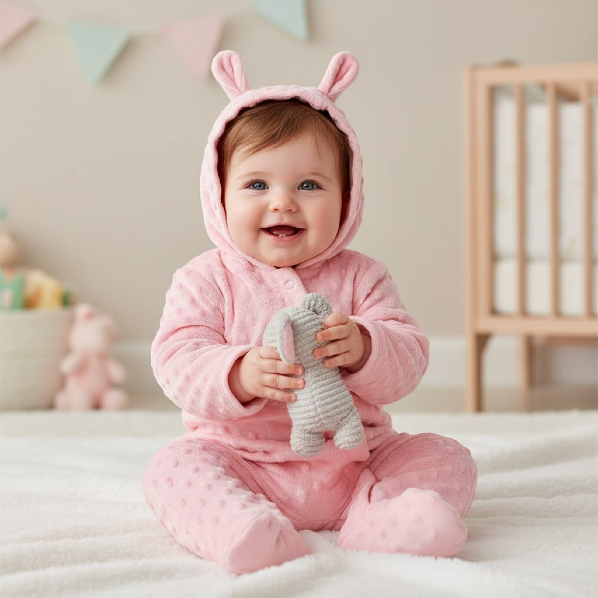 Nursery Time BIS-2020-2609 503532012609 NT2020-2609-P Bubble/Popcorn Hooded All in One (NB-9 months)