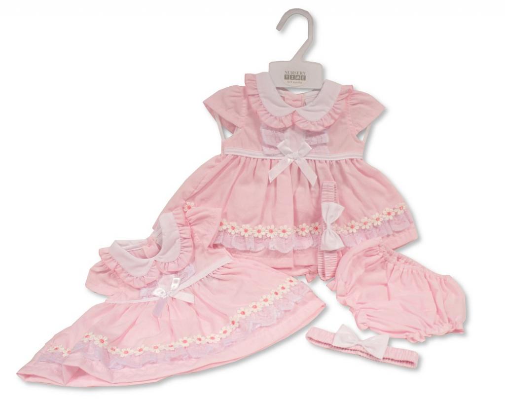 Nursery Time BIS-2120-6152 5035320161525 NT2120-6152 "Daisy, Lace and Bows" Dress Set (Nb-6m)