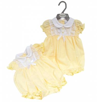 Nursery Time BIS-2120-6157 5035320161570 NT2120-6157-Y "Lace and Bow" Romper (Nb-6 months)