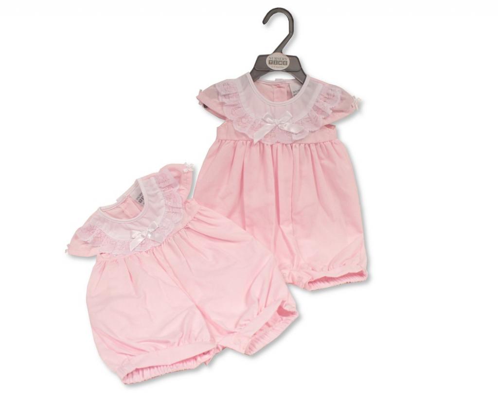Nursery Time BIS-2120-6160 5035320161600 NT2120-6160 "Lace and Bow" Romper (Nb-6 months)