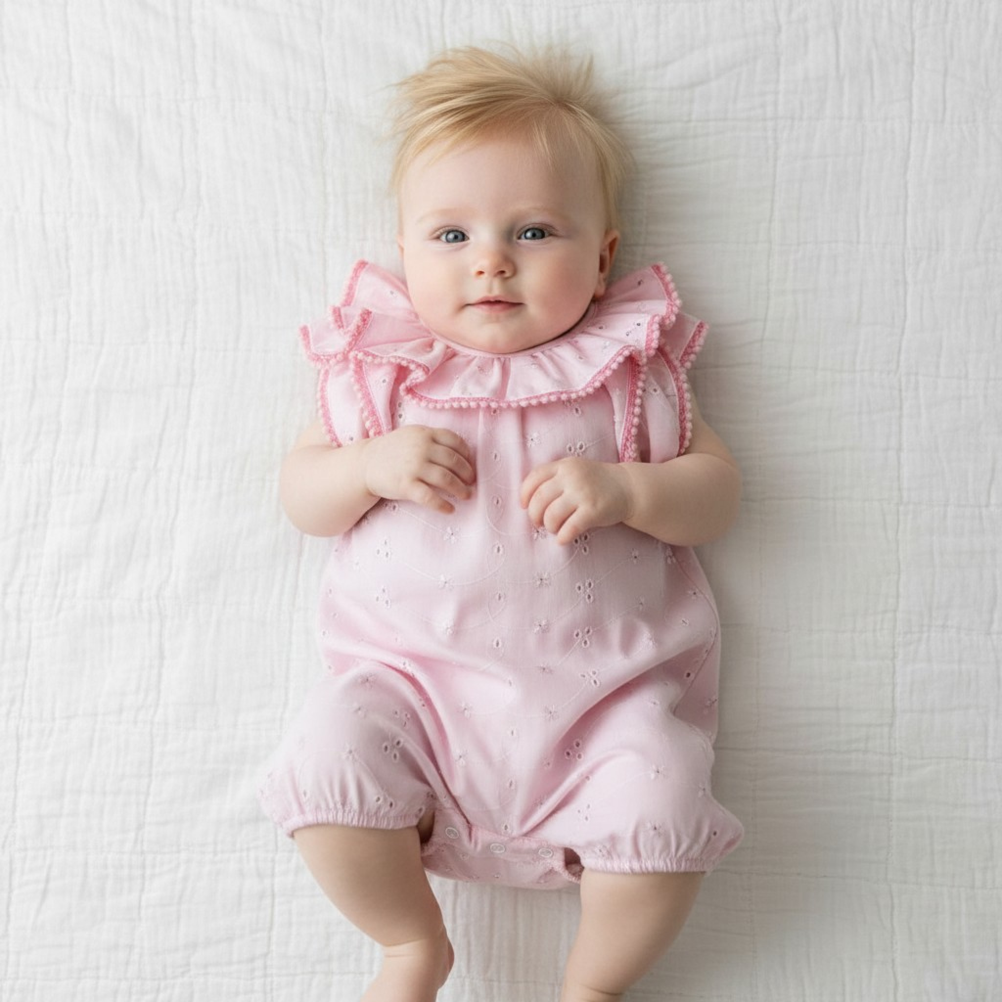 My Little Chick BIS-2120-6162P  NT2120-6162-P Pink "Broderie Anglaise" Romper (Nb-6m)
