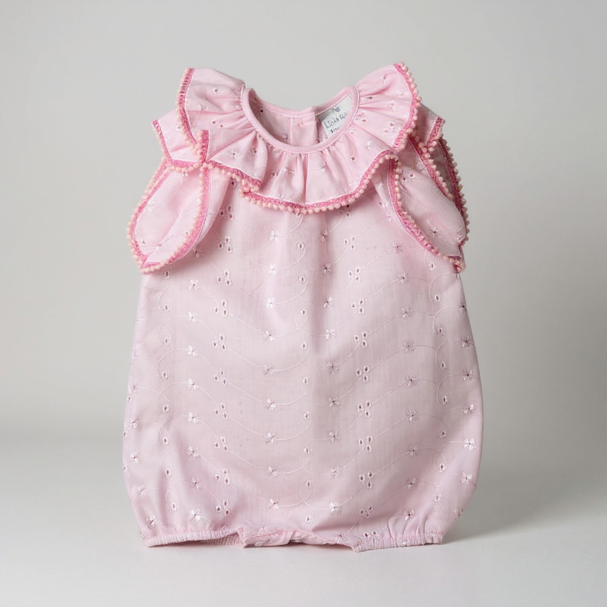 My Little Chick BIS-2120-6162P  NT2120-6162-Pp Pink "Broderie Anglaise" Romper (Nb-6m)