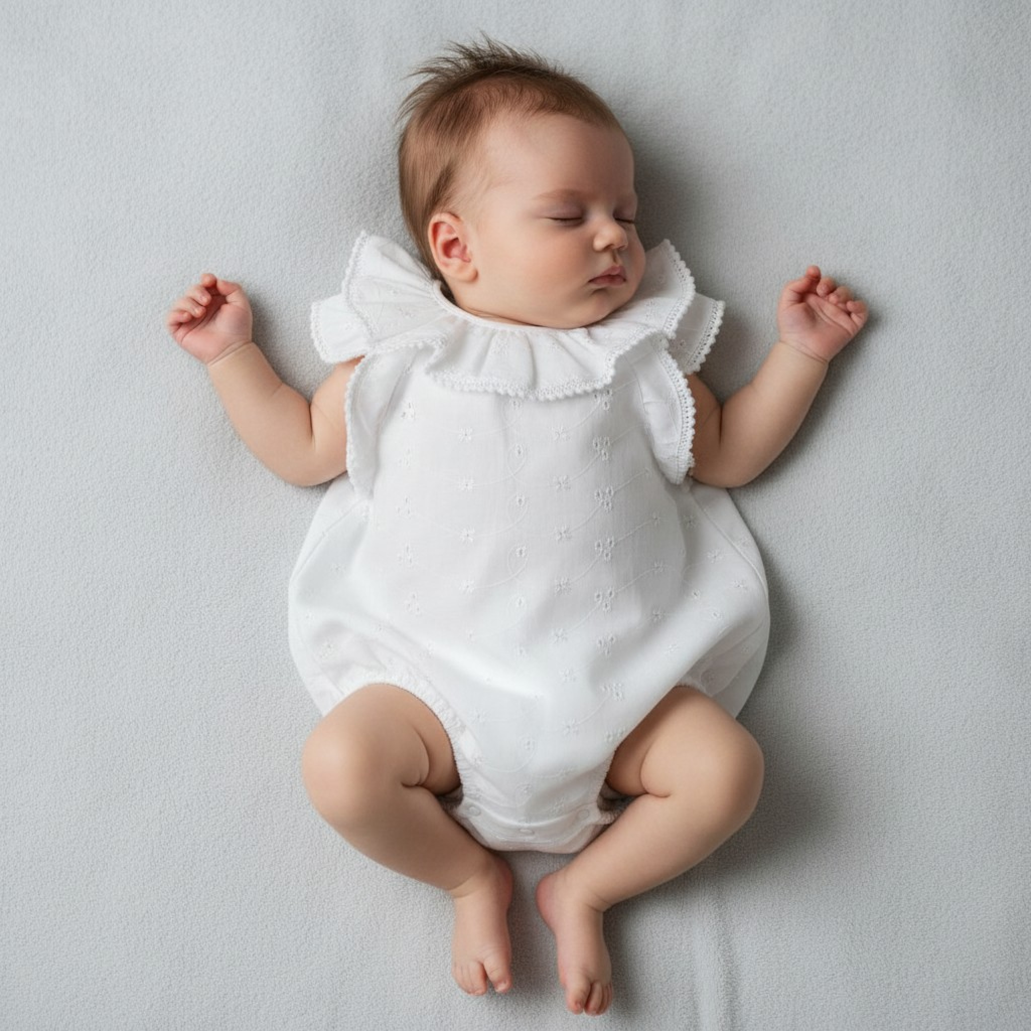 My Little Chick BIS-2120-6162W  NT2120-6162-W White "Broderie Anglaise" Romper (Nb-6 months)