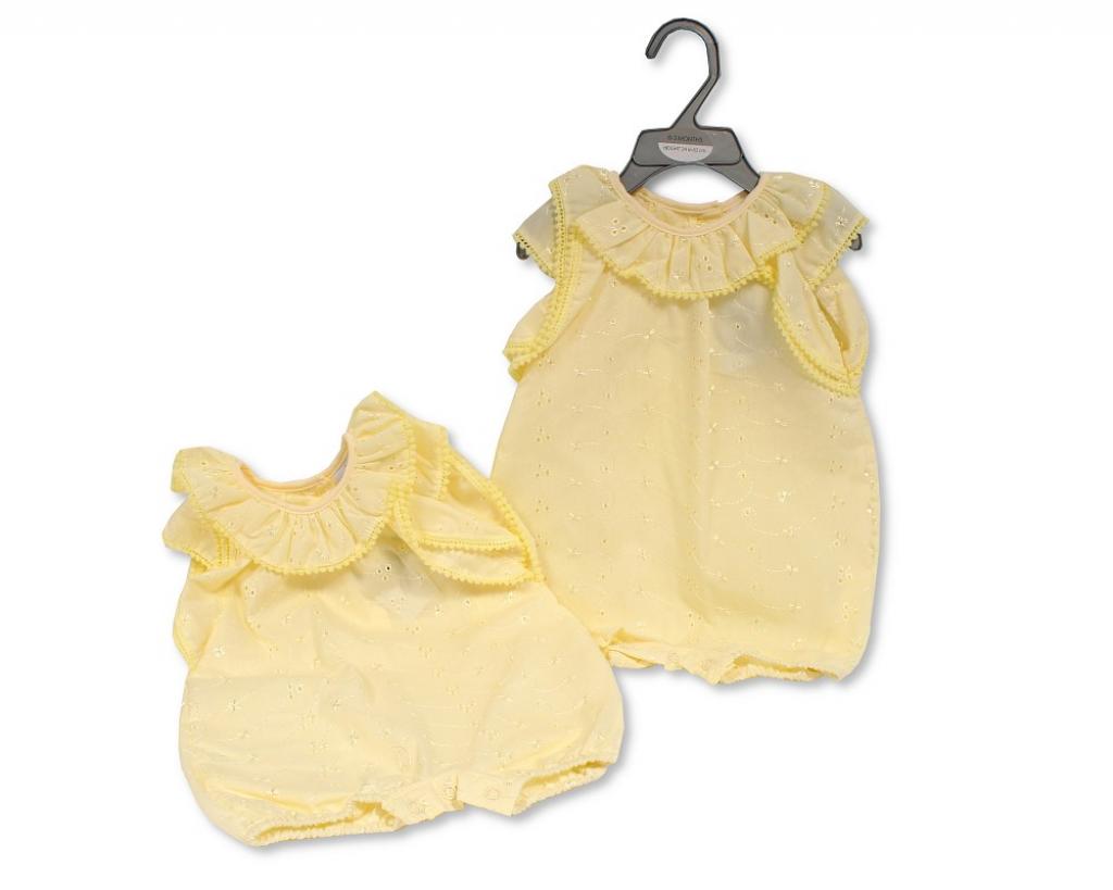 My Little Chick BIS-2120-6162Y  NT2120-6162L Lemon "Broderie Anglaise" Romper (Nb-6m)