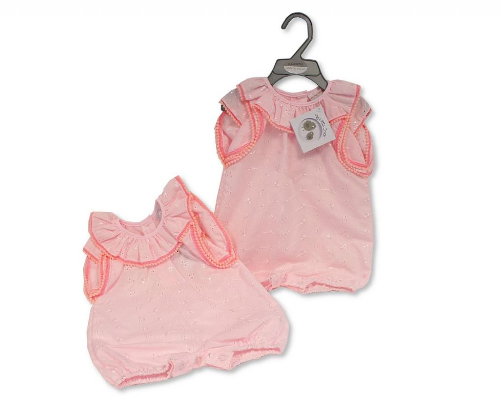 My Little Chick BIS-2120-6162P  NT2120-6162P Pink "Broderie Anglaise" Romper (Nb-6m)
