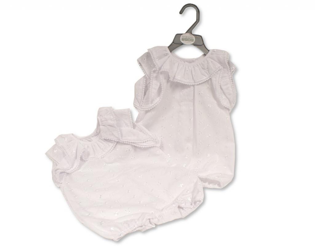 My Little Chick BIS-2120-6162W  NT2120-6162W White "Broderie Anglaise" Romper (Nb-6 months)