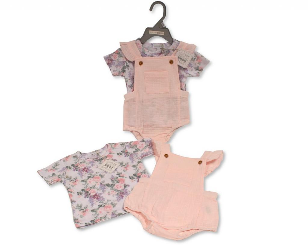 Nursery Time 2120-6171 5035320161716 NT2120-6171 Muslin "Floral" Dungaree Set (3-12 months)