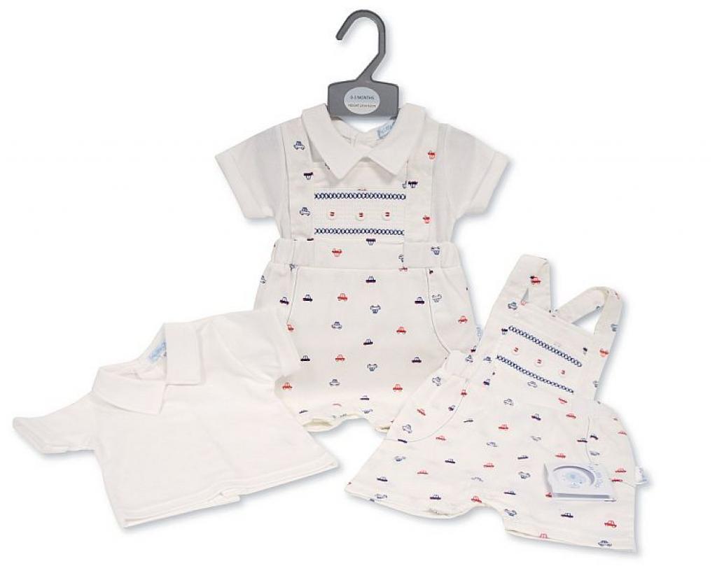 Nursery Time Bis-2120-6180 5035320161808 NT2120-6180 "Cars" Short Leg Dungaree Set (0-6 months)