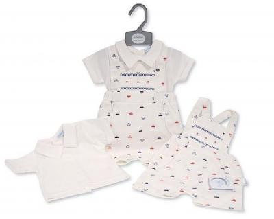 Nursery Time Bis-2120-6180 5035320161808 NT2120-6180W "Cars" Short Leg Dungaree Set (0-6 months)