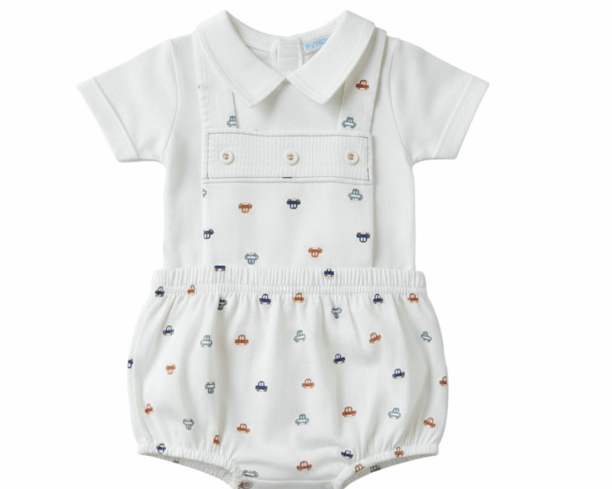 Nursery Time Bis-2120-6183 5035320161839 NT2120-6183W "Cars" High Leg Dungaree Set (0-6 months)