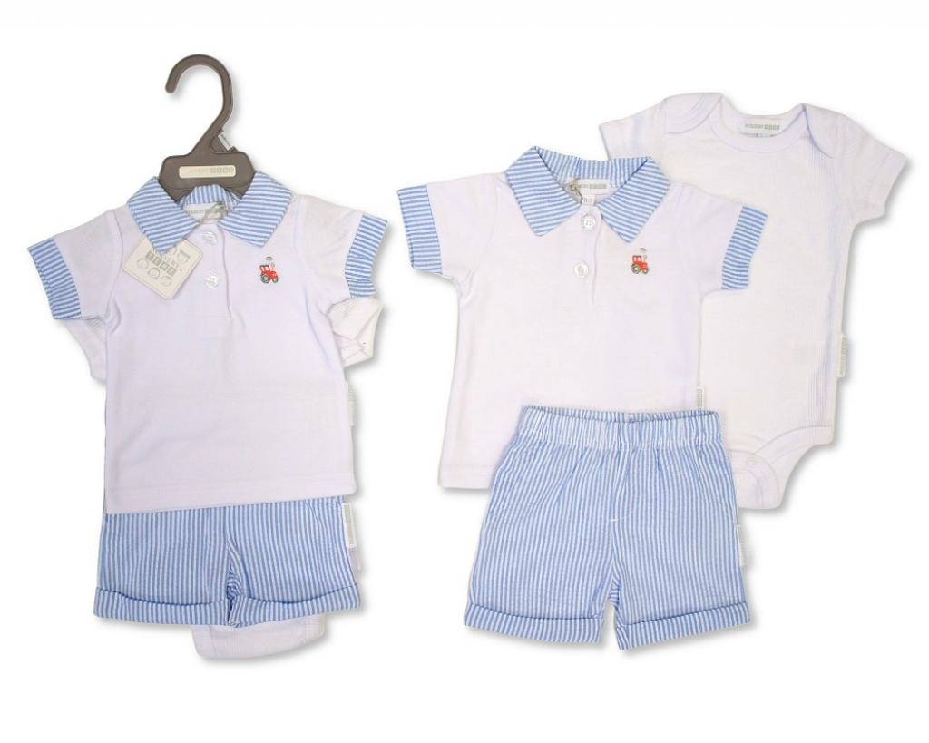 Nursery Time Bis-2120-6340 503532006340 9 NT2120-6340 Tractor Shorts vest  and polo shirt( Nb-9 months)