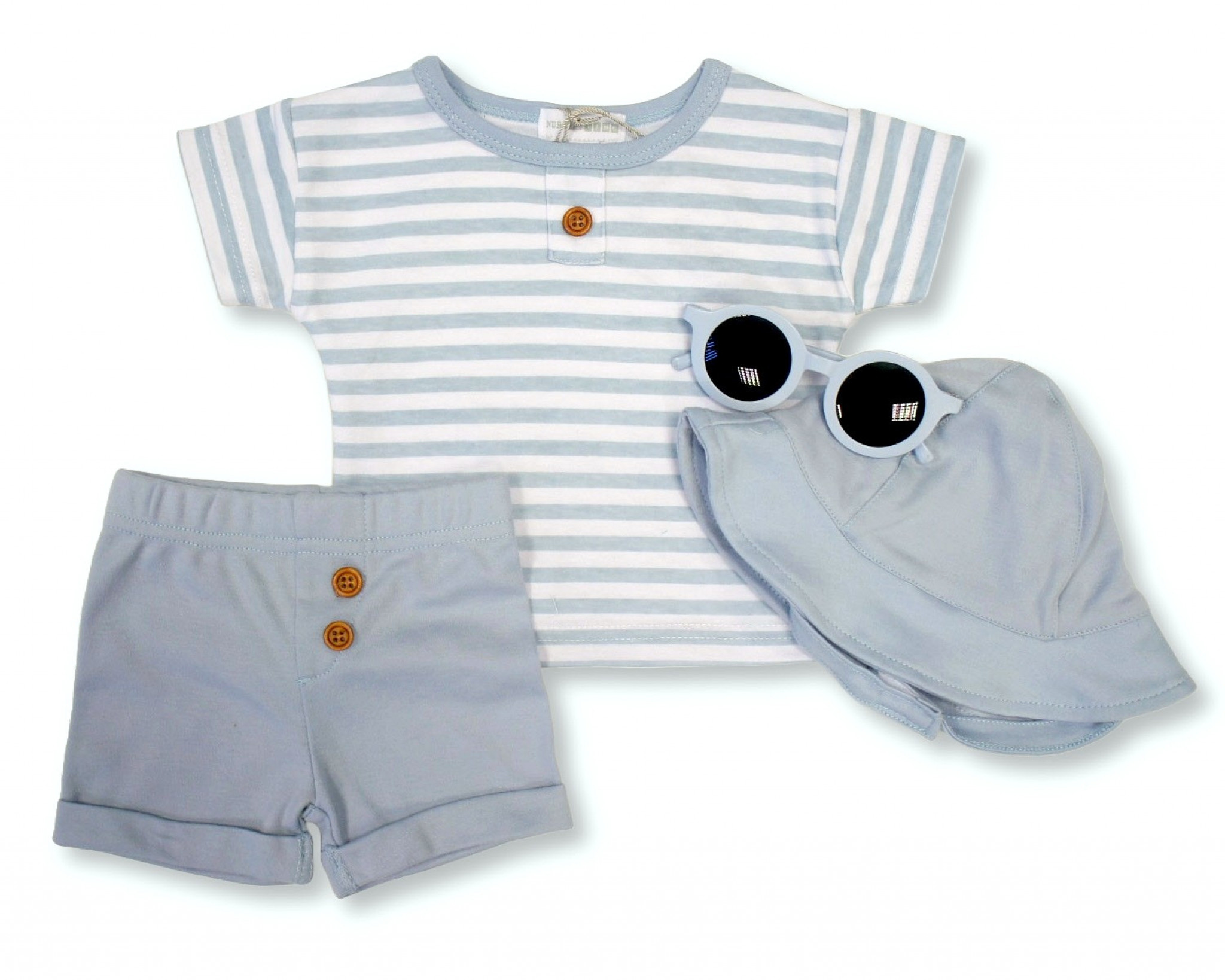 Nursery Time Bis-2120-6344 503532006344 7 NT2120-6344B Striped Shorts with Glasses and Hat (Nb-9 months)
