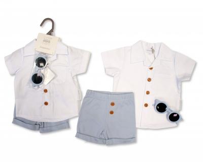 Nursery Time Bis-2120-6345 5035320063454 NT2120-6345B Striped Shorts  with Glasses ( Nb-9 months)