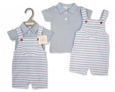 Nursery Time Bis-2120-6346 503532006346 1 NT2120-6346B Striped Dungaree and Polo Shirt (Nb-9 months)