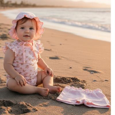 NT2120-6349P  Floral Vest Shorts and Hat ( Nb-9 months)