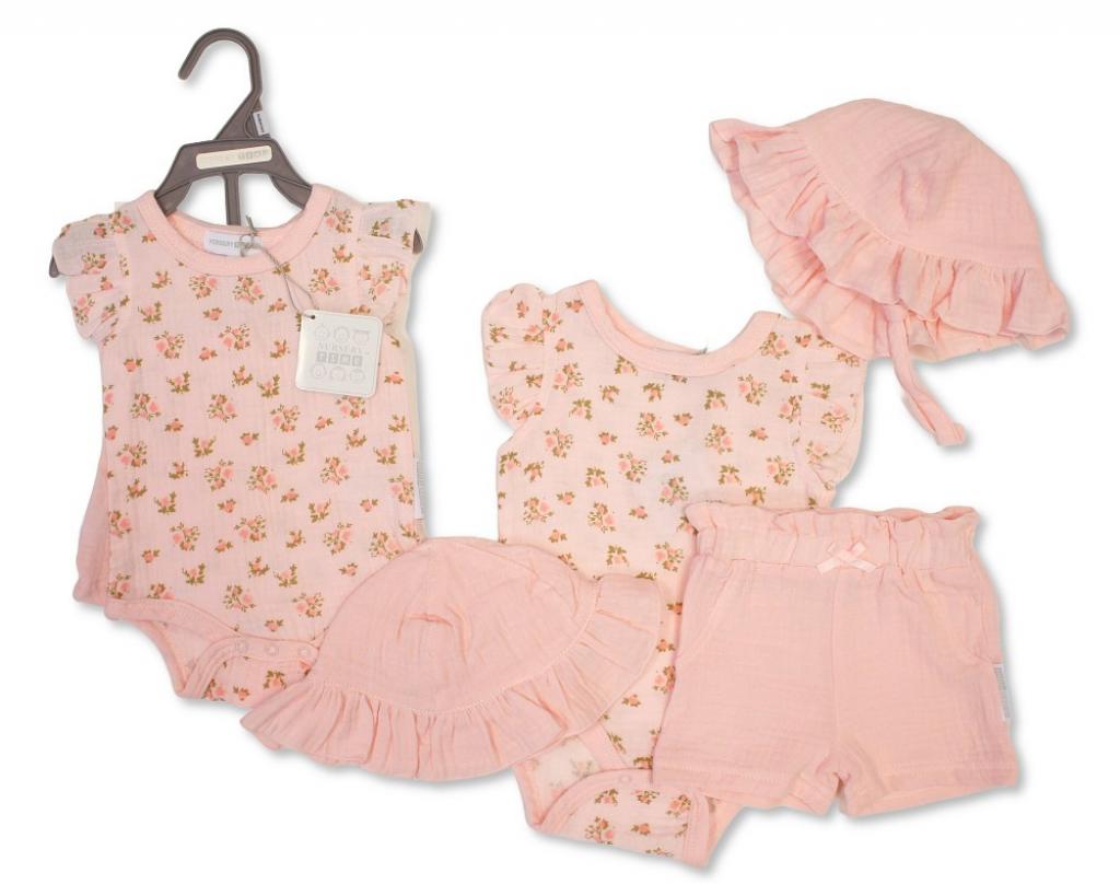 Nursery Time Bis-2120-6349 503532006349 2 NT2120-6349 Floral Vest set and Hat( Nb-9 months)