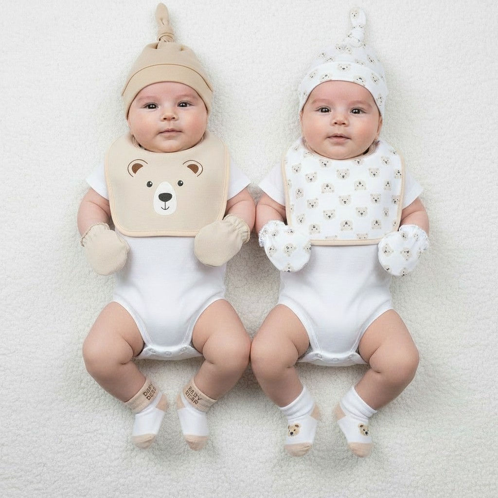 Nursery Time GP-25-1359 5035325213595 NT25-1359 8 Piece "Bear" Bib, Hat, Mitts and Socks Set (0-3m)