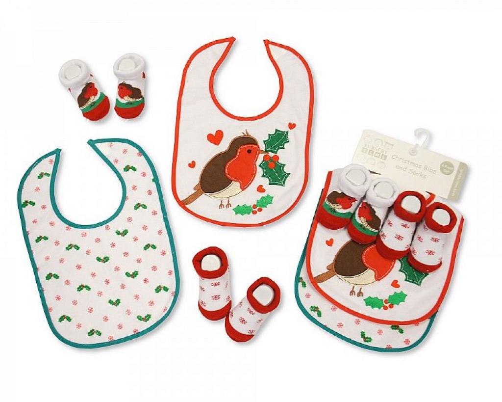 Nursery Time  5035320256887 NT25-0688 Christmas Twin Pack Bib and Socks Sets (0-6m)