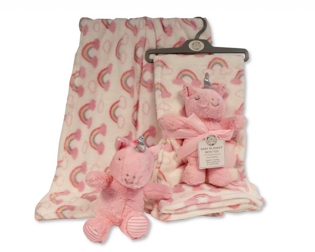 Snuggle Baby GP-25-1127P 5035320411279 NT25-1127p Pink "Rainbows and Unicorn" Blanket and Toy.